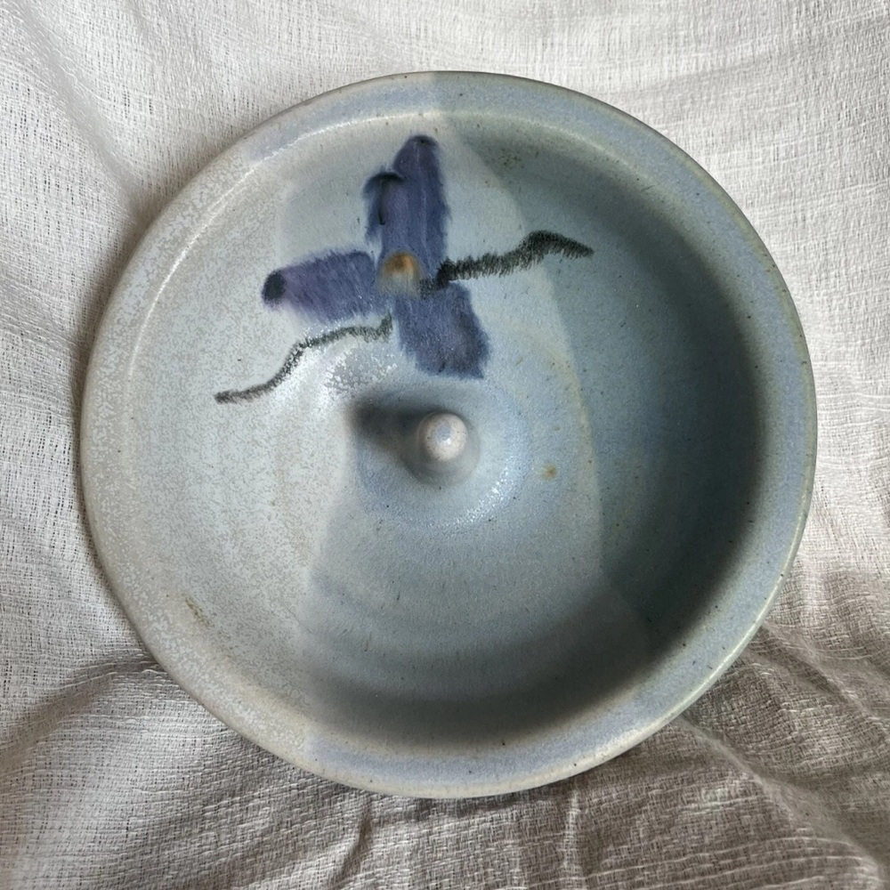 Kent Follette Art Pottery BLUE Individual Bowl Art Pottery Signed Flower